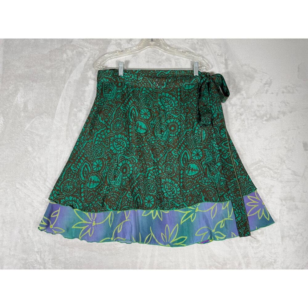 Y2K Silk Blend Boho Wrap Skirt Asymmetrical Hem Festival Fairy Grunge Size S